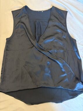 Womens Black Sleeveless Wrap-Front Shell Top